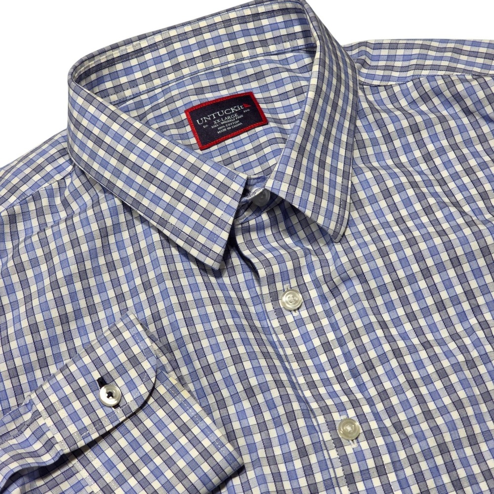 UNTUCKit Wrinkle Free Shirt Men XXL Tall Blue Plaid Cotton Long Sleeve Button Up